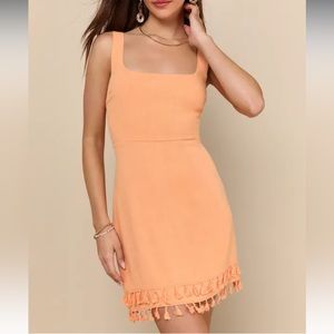 Feel the Sunshine Washed Orange Tassel Mini Dress